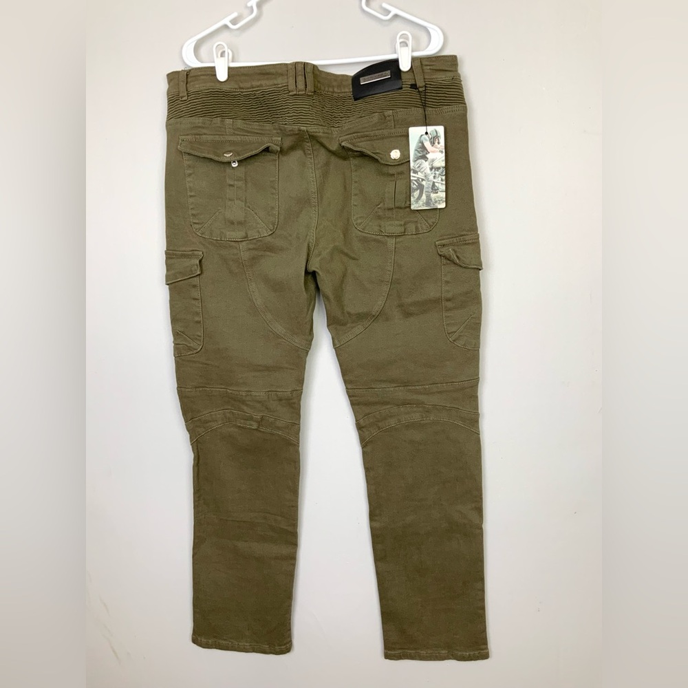 NWT VOLERO Sz 38 Army Green Motorcycle Riding Pants Moto Jeans Cargo Pockets - Picture 8 of 11